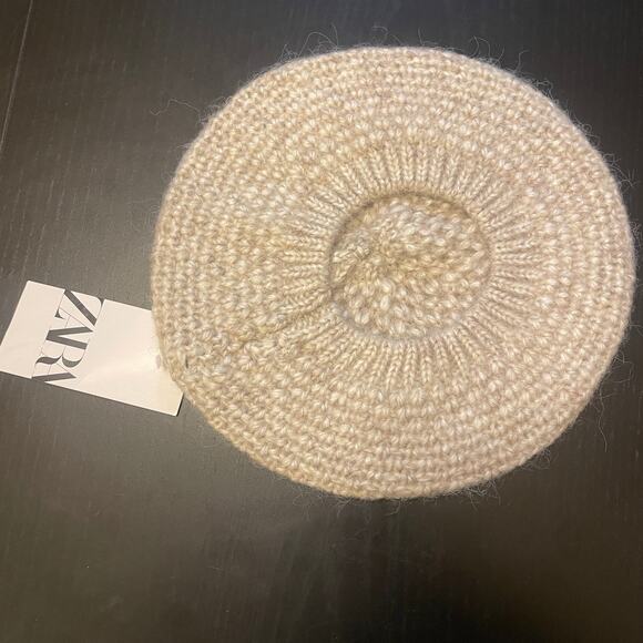 Zara Wool Blend Beret - Women Size M - Tan/Cream - Picture 2 of 3